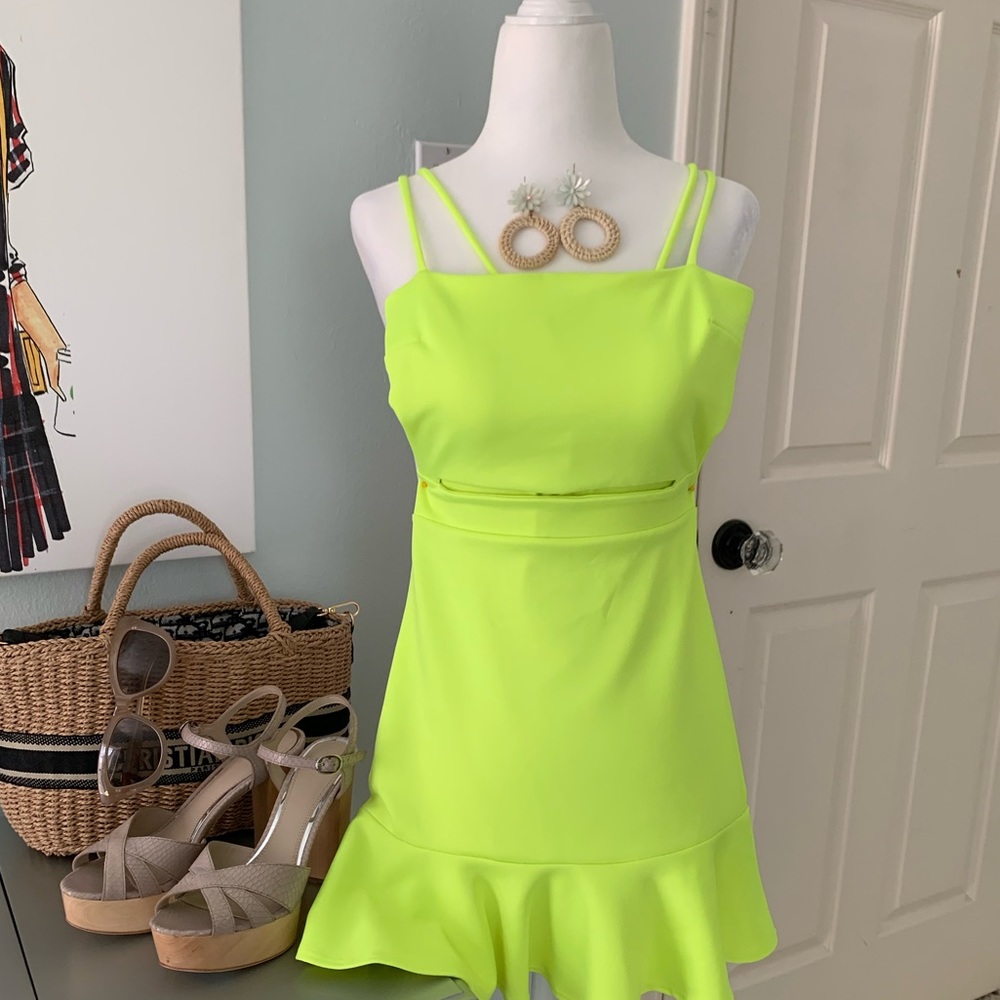 Neon Yellow Lucy in the sky cutout dress XS